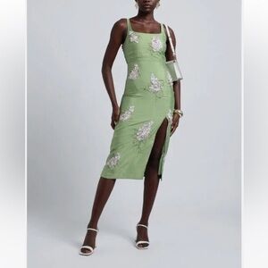 Green embellished hydrangea midi dress